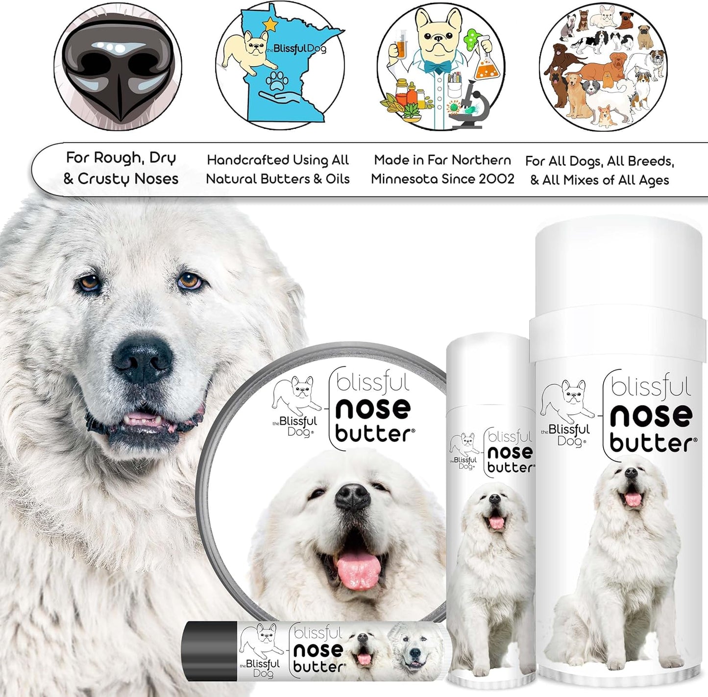 The Blissful Dog Great Pyrenees Unscented Nose Butter - Dog Nose Butter, 8 Ounce