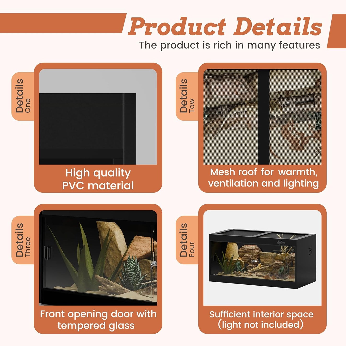 4x2x2 (120 Gallon) PVC Reptile Enclosure, RepWild Terrarium/Tank with Heavy-Duty Screen Top, Glass Sliding Doors & Lock for Bearded Dragons, Ball Python, Geckos, Lizards - FurryFun