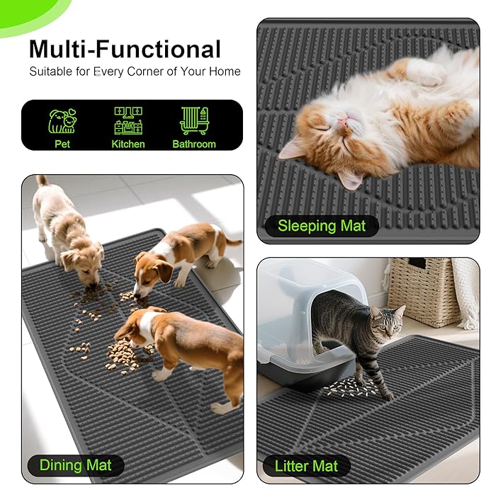Mofason Rubber Large Cat Litter Mat - Kitty Litter Box mat - Silicone Litter Trapping Catcher Mat - Cat Supplies & Accessories for Indoor Cats (28" x 20") - Black