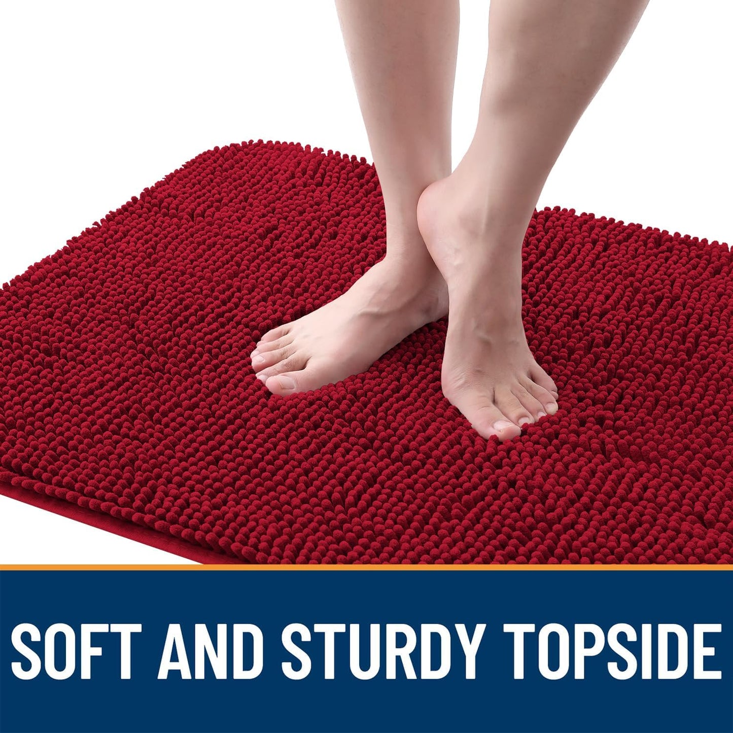 OLANLY Dog Door Mat for Muddy Paws 47x24, Absorbs Moisture and Dirt, Absorbent Non-Slip Washable Doormat, Quick Dry Chenille Mud Mat for Dogs, Entry Indoor Entryway Carpet for Inside Floor, Red