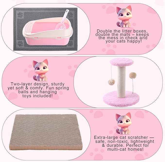 Eccliy 35 Pcs Kitten Starter Kit for 2 Indoor Kittens Essentials Including Carriers, Litter Boxes, Mats, Collars, Beds, Scratch Pad, Bowls, Toys Accessories Cat Welcome Gift Foster Adopt Supplies