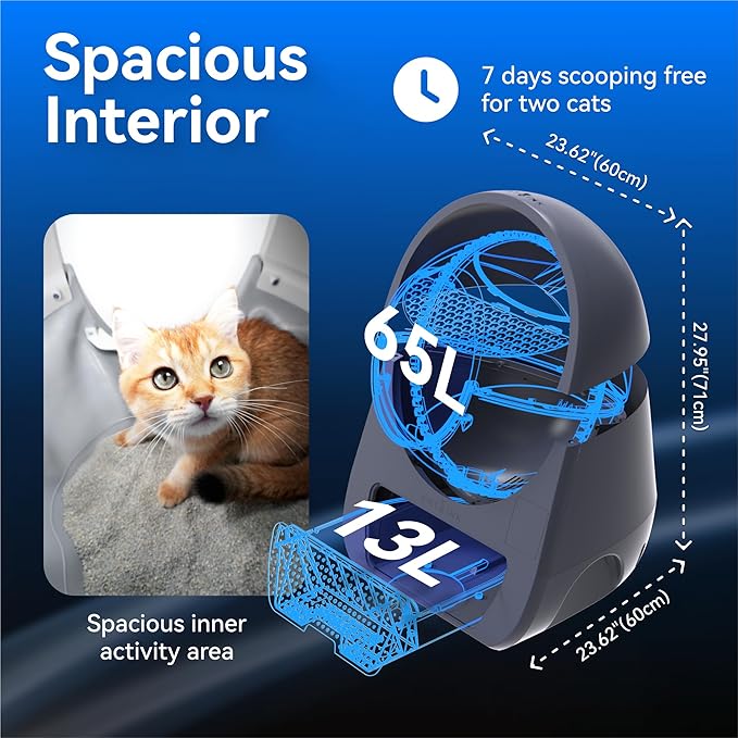 CATLINK Self-Cleaning Automatic Cat Litter Box, Gray - Robot Litter Box with Health Monitoring, Multi-Cat Households, Safe Anti-Pinch, Odor-Free/APP Control/Large Capacity/60 Liners, 1-Year Warranty
