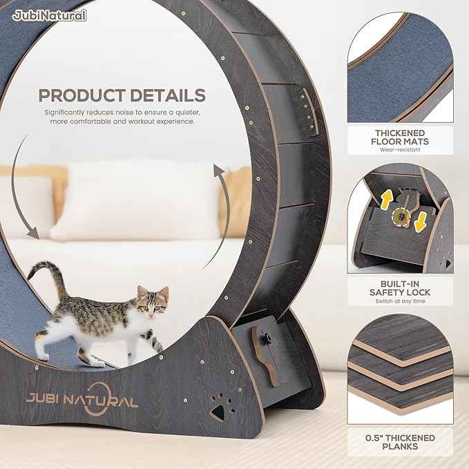 Cat Exercise Wheel, 35.9" Cat Running Wheel for Indoor Cats with Quiet Carpeted Runway, Cats Treadmill Wheels with Locking Mechanism, Cat's Weight Loss and Health - Black