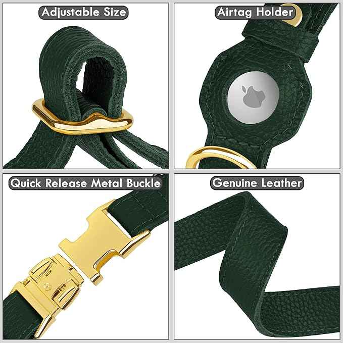 Leather Airtag Dog Collar - Soft Tracking Dog Collar with Apple AirTag Holder and Metal Buckle - Safety GPS Pet Collars for Small Medium Large Dogs Puppy Pink Red (Green, M, 14"-18" Neck Fit)