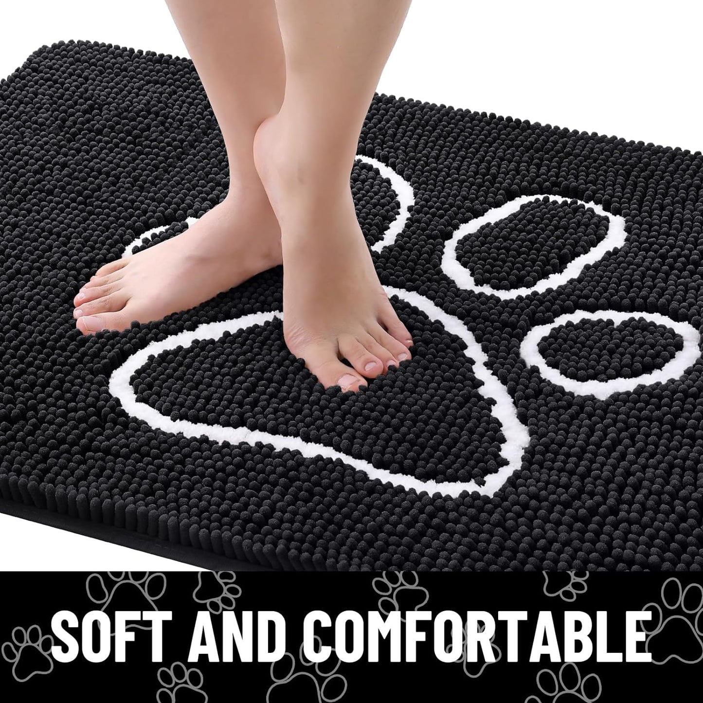 Smiry Dog Door Mat for Muddy Paws, Absorbent Dirt Trapper Non Slip Quick Dry Washable Chenille Mat for Mud Dogs, Entry Rug for Indoor and Outdoor (59x24 Inches, Black)