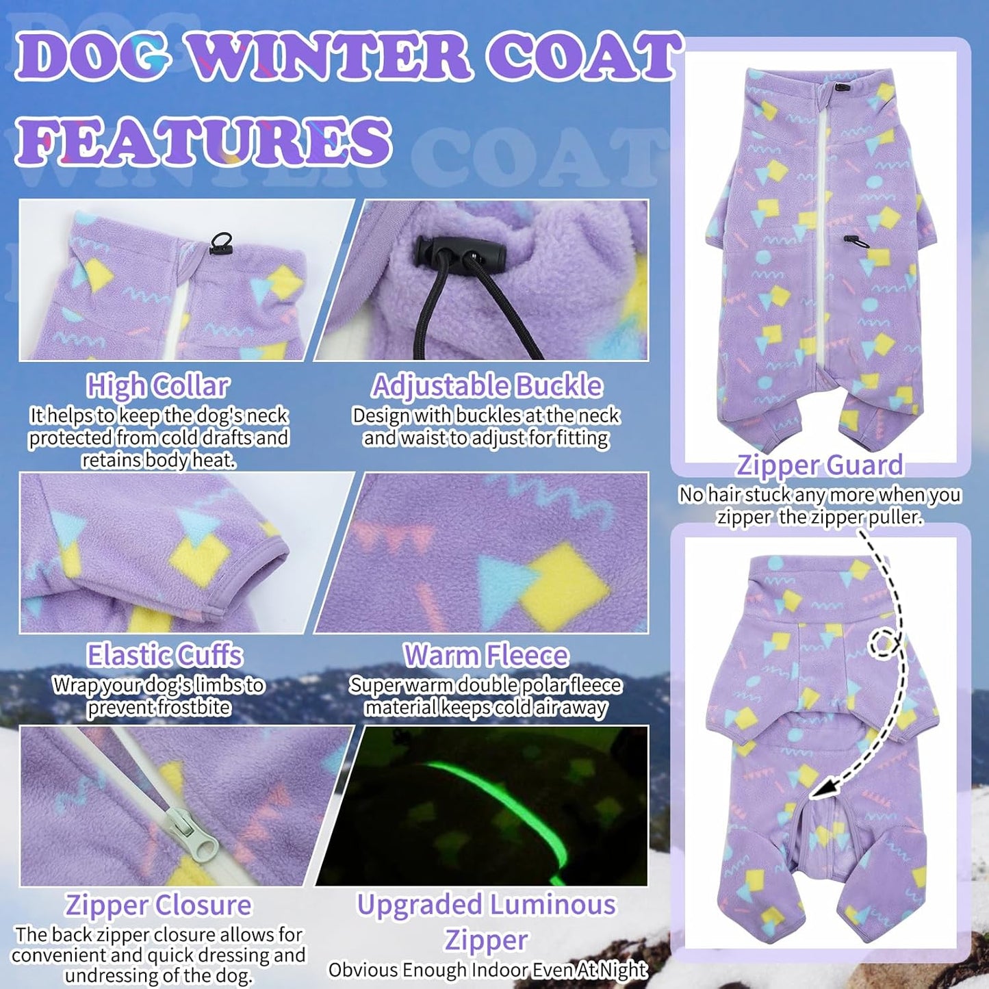ROZKITCH Dog Fleece Coat, Pet Windproof Warm Cold Weather Jacket Vest with Luminous Zipper, Jumpsuit Apparel Outfit Clothes for Small Medium Large Dog Geometry L