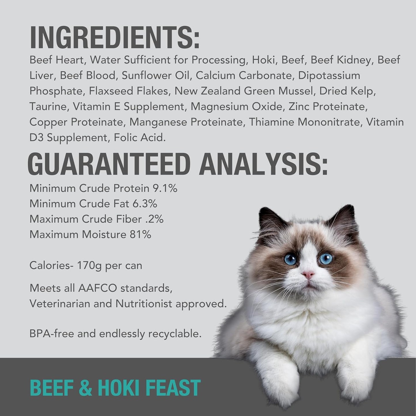 Feline Natural New Zealand Canned Catfood Wet Food, High-Meat, Low-Carb, & Grain Free Cat Food Wet, Beef & Hoki Feast, 3 oz, Pack of 24