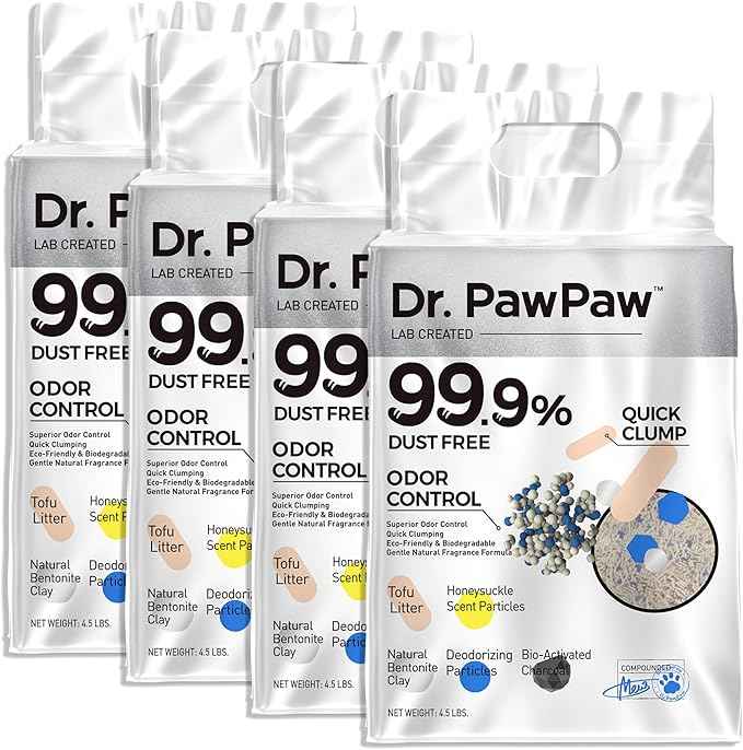 Tofu Cat Litter, Dr. PawPaw Clumping Cat Litter, Honeysuckle Scent 18 lb, Dust-Free Keep Kitty Tidy, Superior Odor Control Keep Step Fresh