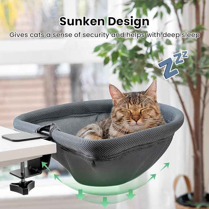 Cat Desk Bed - One-Click Folding, Sunken Design & Space-Saving Semi-Circular Cat Bed, Mesh Cover Material, Suitable for Various Desktops-Maximum Hold Up to 40lb