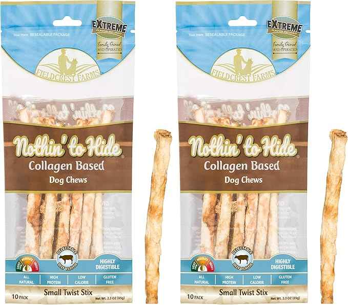 Fieldcrest Farms Nothing to Hide Natural Rawhide Alternative Small Twist Stix for Dogs - (10 Sticks) All Natural Easily Digestible Chews for All Breed Dogs - Great for Dental Health (Pack of 2)