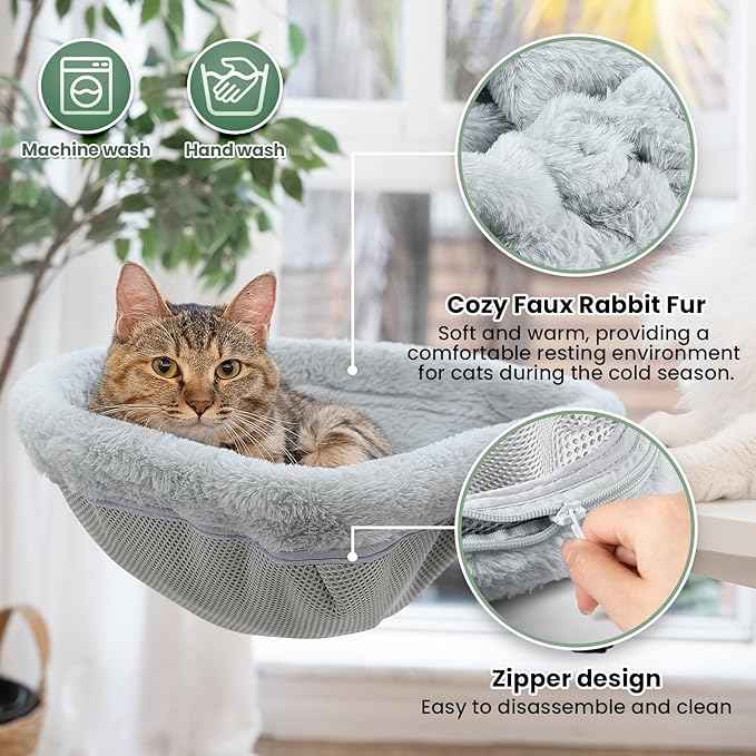 Cat Desk Bed - One-Click Folding,Sunken Design & Space-Saving Semi-Circular Cat Bed, Soft Faux Rabbit Fur Material, Suitable for Various Desktops-Maximum Hold Up to 40lb
