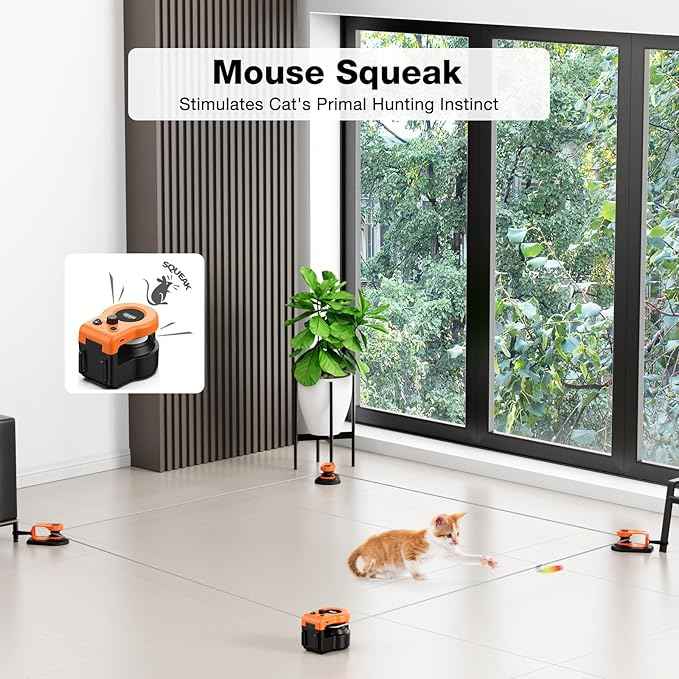Pet Deluxe Interactive Cat Toys for Indoor Cats, Cat Treadmill Auto/Remote Control DIY Cat Mouse Hunting Toys, Keep Bored Kitten Dog Entertained to Chase, Feather Toy to Exercise Wheel-Orange