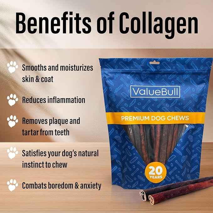 ValueBull Collagen Sticks for Small Dogs, 12 Inch Thin Chews, Natural Dog Treats, 400 Count Wholesale Pack - Supports Joints, Skin & Coat with Chondroitin & Glucosamine