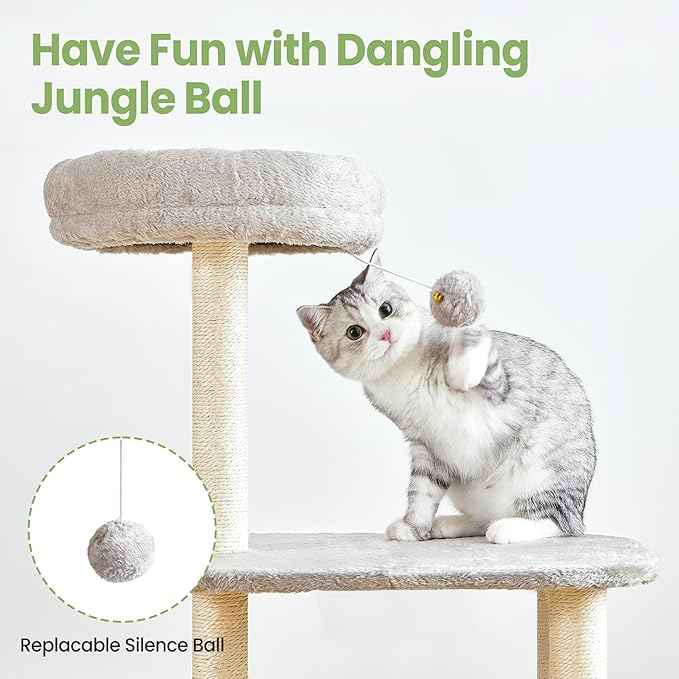 Small Cat Tree Tower with Lots of Scratching Posts - 42 Inch Medium Compact Cats Scratch House with Hammock Perch for Multi Level 2 Kitty - Indoor Corner Cat Bed Condo Climbing Gym Towers Furniture
