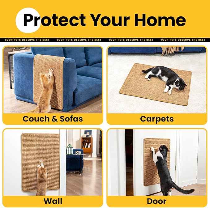 Extra Large Cat Scratcher Mat (27.5" x 35.4"), Natural Sisal Cat Scratching Pad for Indoor Cats, Mess-Free Cat Scratch Rug & Cardboard Alternative, Couch & Furniture Protector