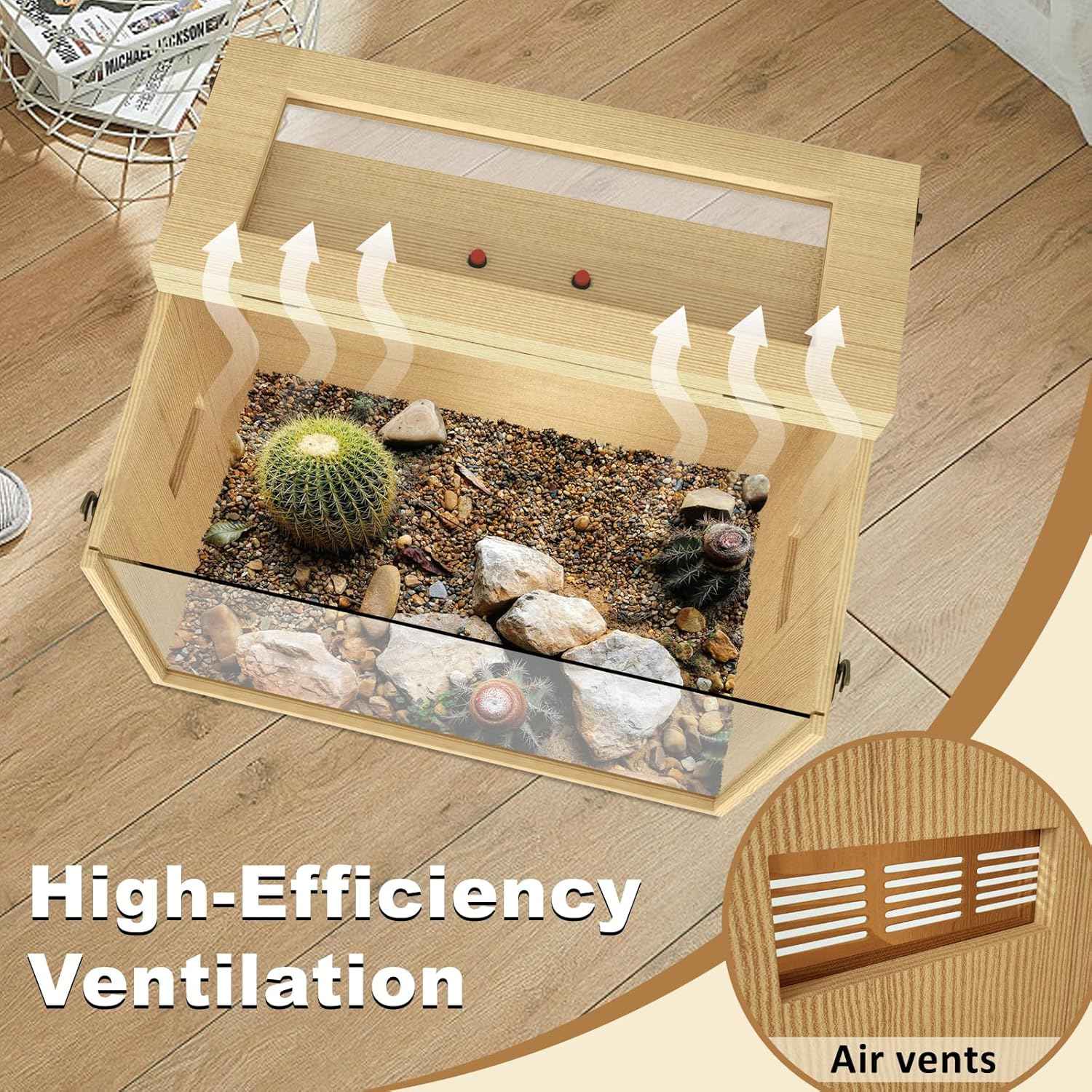 26 Gallon Bearded Dragon & Lizard Tank, Lockable Reptile Terrarium - Large Snake & Leopard Gecko Enclosure with Openable Roof Door (Wooden, 24" L x 16" W x 16" H)