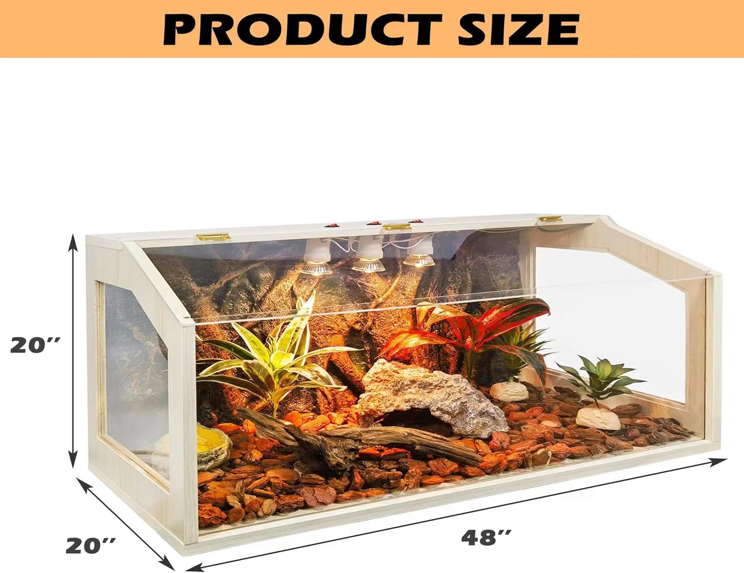 Prolee 68 Gallon Reptile Terrarium Tank Large 48 Inch Lizard Tank Bearded Dragon Tank with Roof Door, Snake Tank with Built-in Lamp Fixture and Switch, Side Windows, 48 Inch - FurryFun
