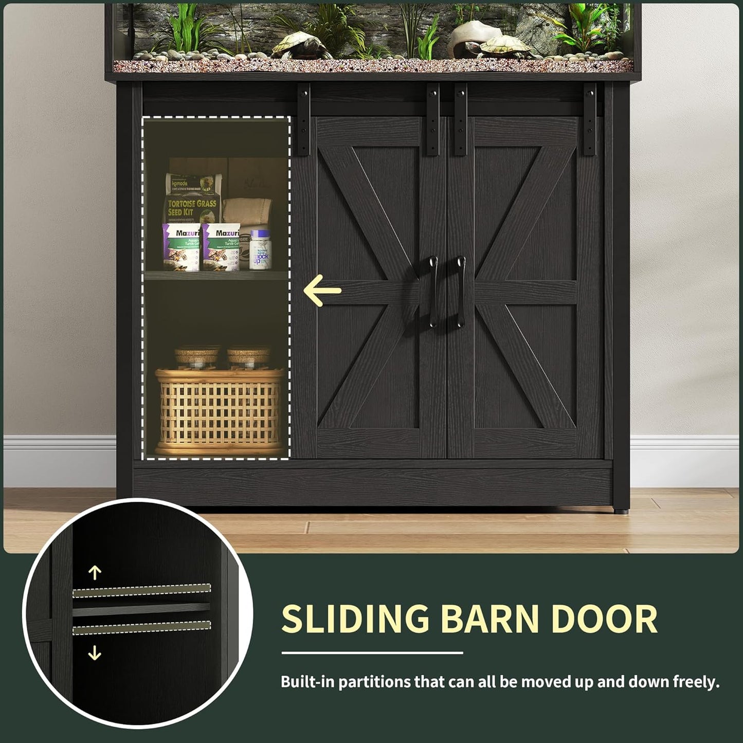40 Gallon Reptile Terrarium with Stand, Reptile Tank with Barn Door and Storage, Vivarium with Acrylic Doors, Ventilated Mesh Top & Power Outlet, for Geckos, Lizards, Snakes Black PX06RTB - FurryFun