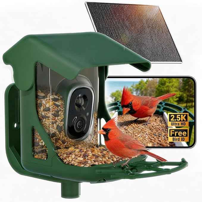 No-Monthly-Fees Solar Bird Feeder w/ 4MP Camera, Free AI Birds Species Identification, 2.5K Smart Bird House with Camera, Live View & Playback, Instant Arrival Alerts, Ideal for Birdlovers