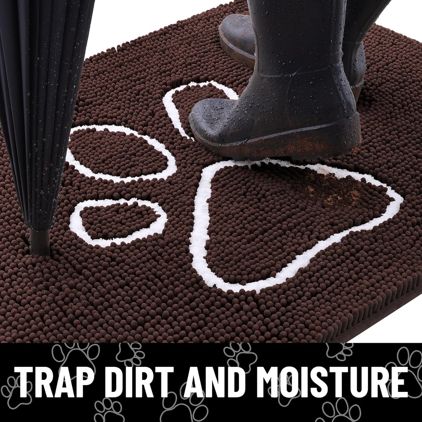 Smiry Dog Door Mat for Muddy Paws, Absorbent Dirt Trapper Non Slip Quick Dry Washable Chenille Mat for Mud Dogs, Entry Rug for Indoor and Outdoor (48x30 Inches, Brown and White)