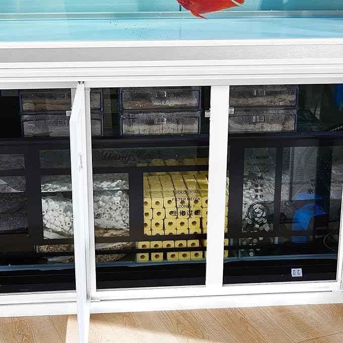 165 Gallon Glass Aquarium with Aluminum Cabinet - Including Sump for Filtration and Circulation, Plumbing, LED, Silver