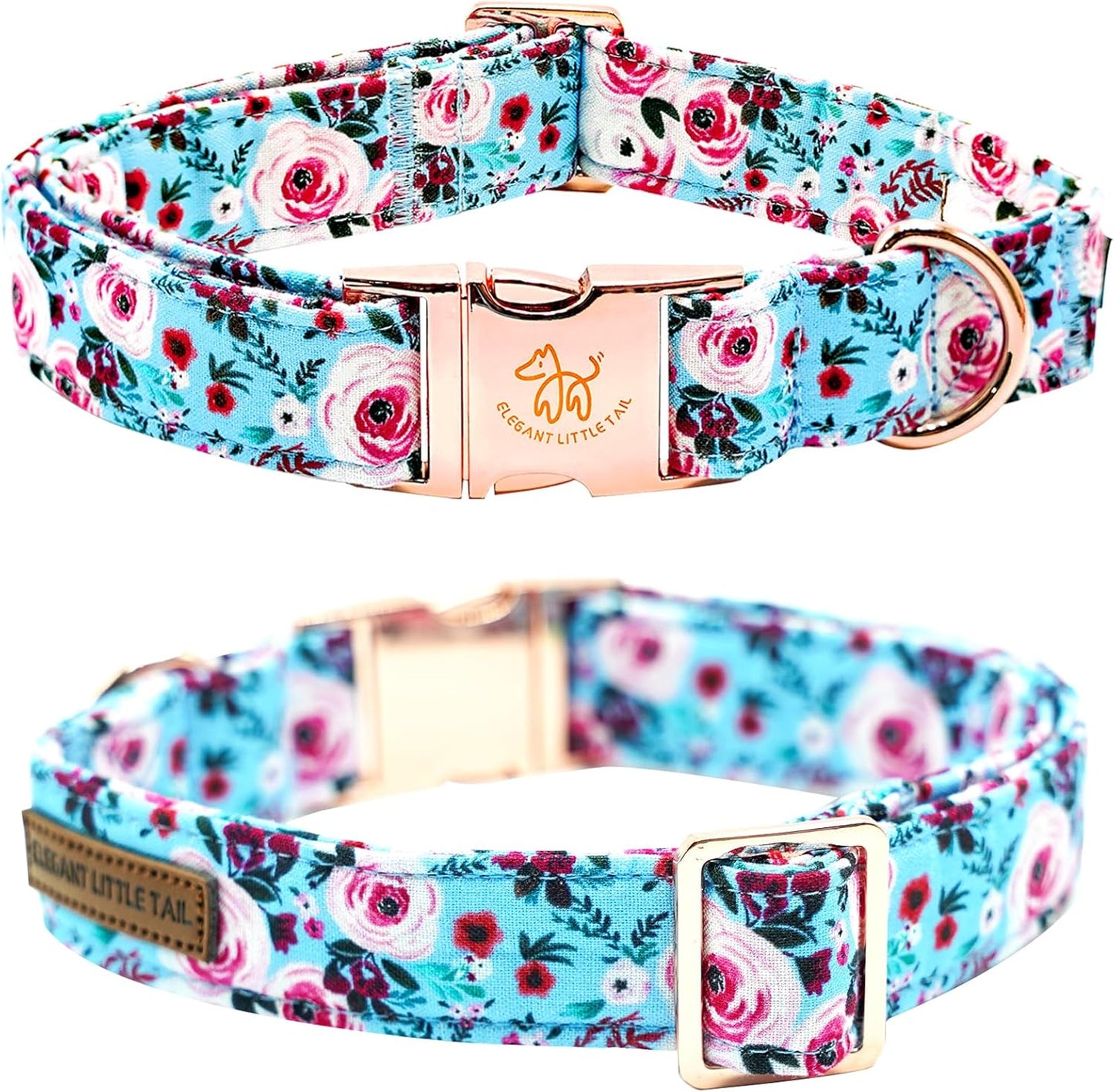 Elegant little tail Dog Collar, Rose Print Pet Collar Summer Dog Collar Durable Metal Buckle Dog Collars Cotton Pet Adjustable Dog Collars for Large Dogs