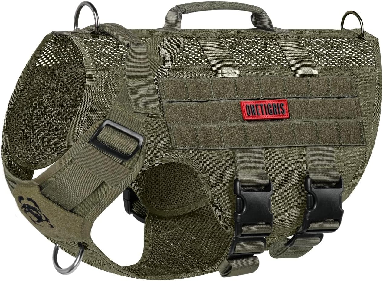 OneTigris Tactical Dog Harness for Small Dogs, Mesh Design Service Dog Vest Breathable Military Dogs Molle Vests with Handles, Harness for Walking Hiking Training