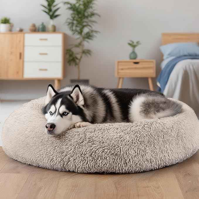 Extra Large Dog Beds, 36 Inch Human Dog Anxiety Relief Comfort Bed, Indestructible & Chew Proof Pet Beds (Brown)