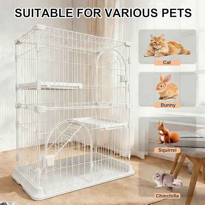 Cat Cage 2-Tier Indoor Cat Enclosure with Widen Bottom Buckle & Reinforced Locking Clamps DlY Cat Playpen for 1-2 Cats & Small Pets,30" Lx 20" W X 35" H (White, Two-Tier35)