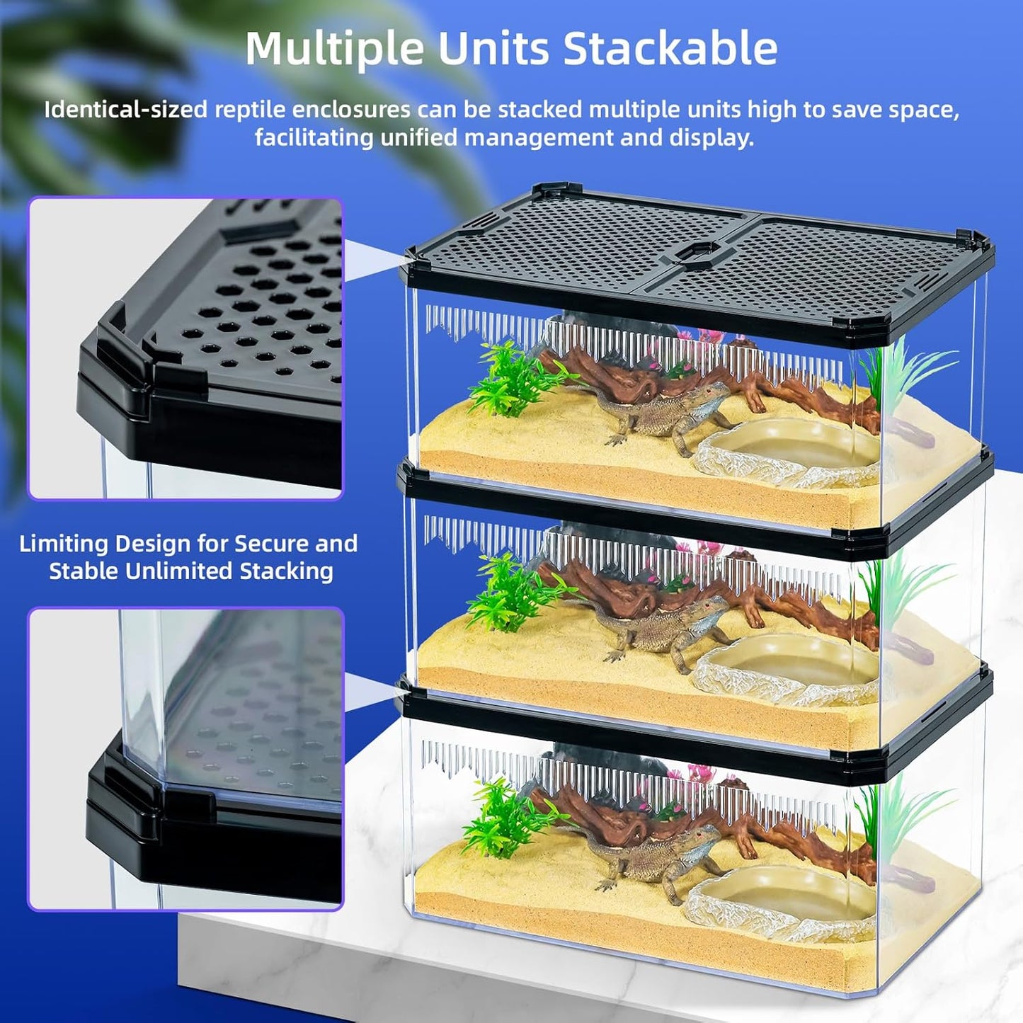 High-Transparency Reptile & Insect Enclosure Terrarium with Magnetic Door, Excellent Ventilation, Easy Cleaning, and Strong, Long-Lasting Build for Gecko, Tarantula, Hermit Crab (9.3x6.2x4.6 Inch) - FurryFun