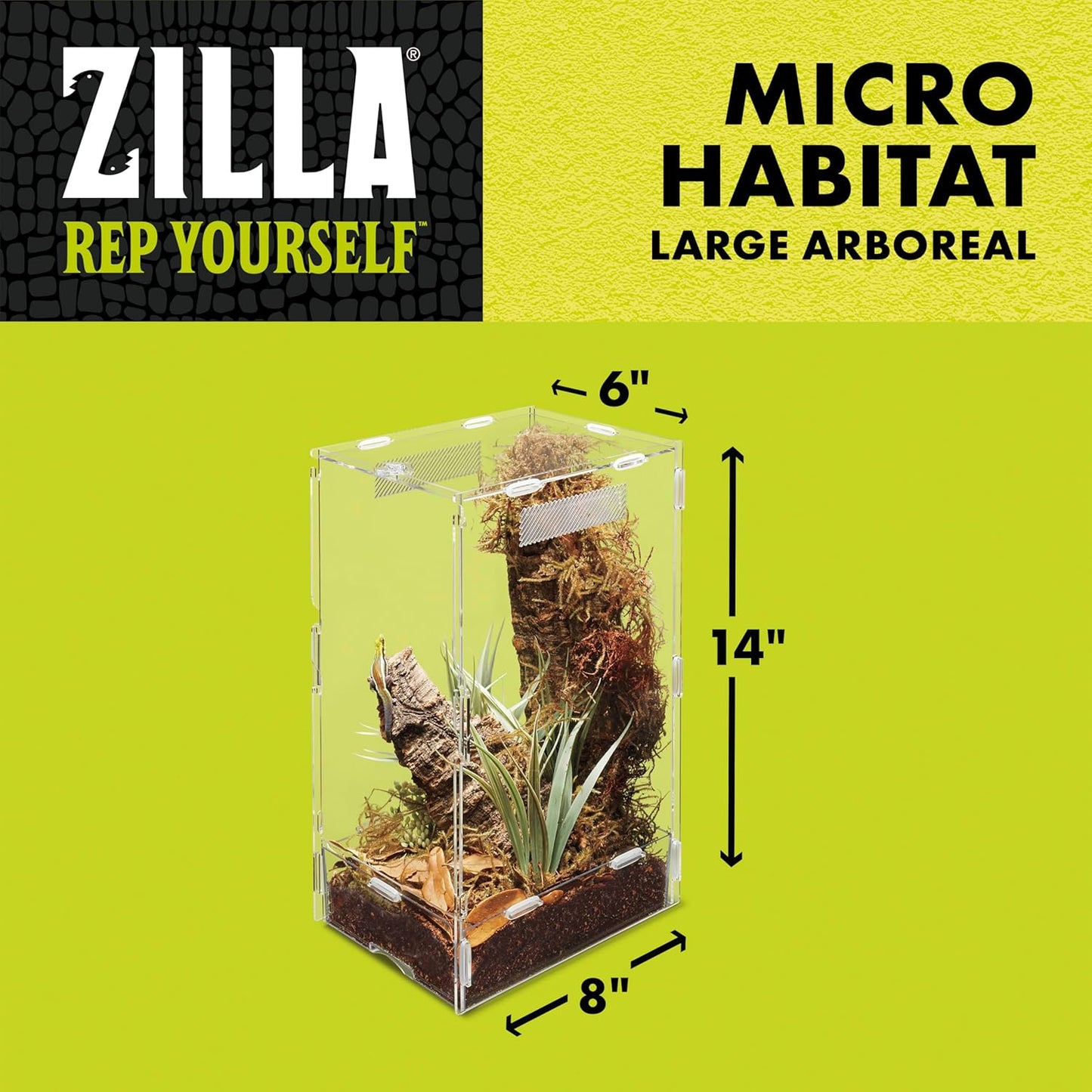 Zilla Micro Habitat Terrarium, Arboreal, with Locking Latch, for Isopods, Spiders, Insects, Large - FurryFun