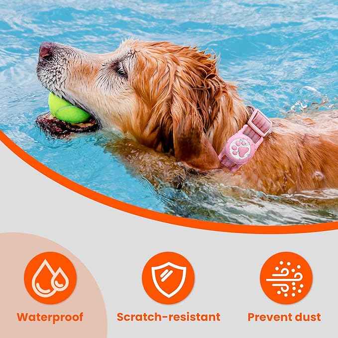 IP68 Waterproof for AirTag Dog Collar Holder, Silicone Air Tags-2 Pack for Apple Dog AirTag Holder(PinkxPurple)