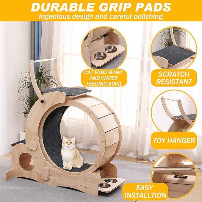 Cat Wheel 7-in-1 Upgraded Exercise Treadmill for Indoor Cats，Cat Treadmill with Silent Running Wheel, Cat Tunnel, Cat Wheels for Indoor Cats, Perfect Cat Jym & Toy for Endless Fun & Fitness