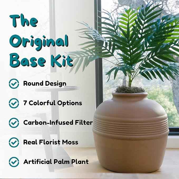 Good Pet Stuff Hidden Litter Box Planter, Decorative Cat Litter Enclosure with Carbon Filter, Artificial Plant, Easy Clean, Indoor Design, Original Round Style, Base Kit, Mocha Brown