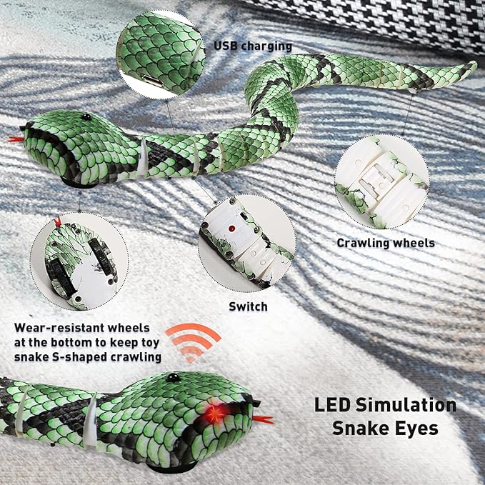 Cat Toys Interactive,Kitten Toys,Realistic Simulation Smart Sensing Snake Toy,USB Rechargeable,Automatically Sense Obstacles and Escape,Tricky for Indoor Cats Dogs(Green Snake)