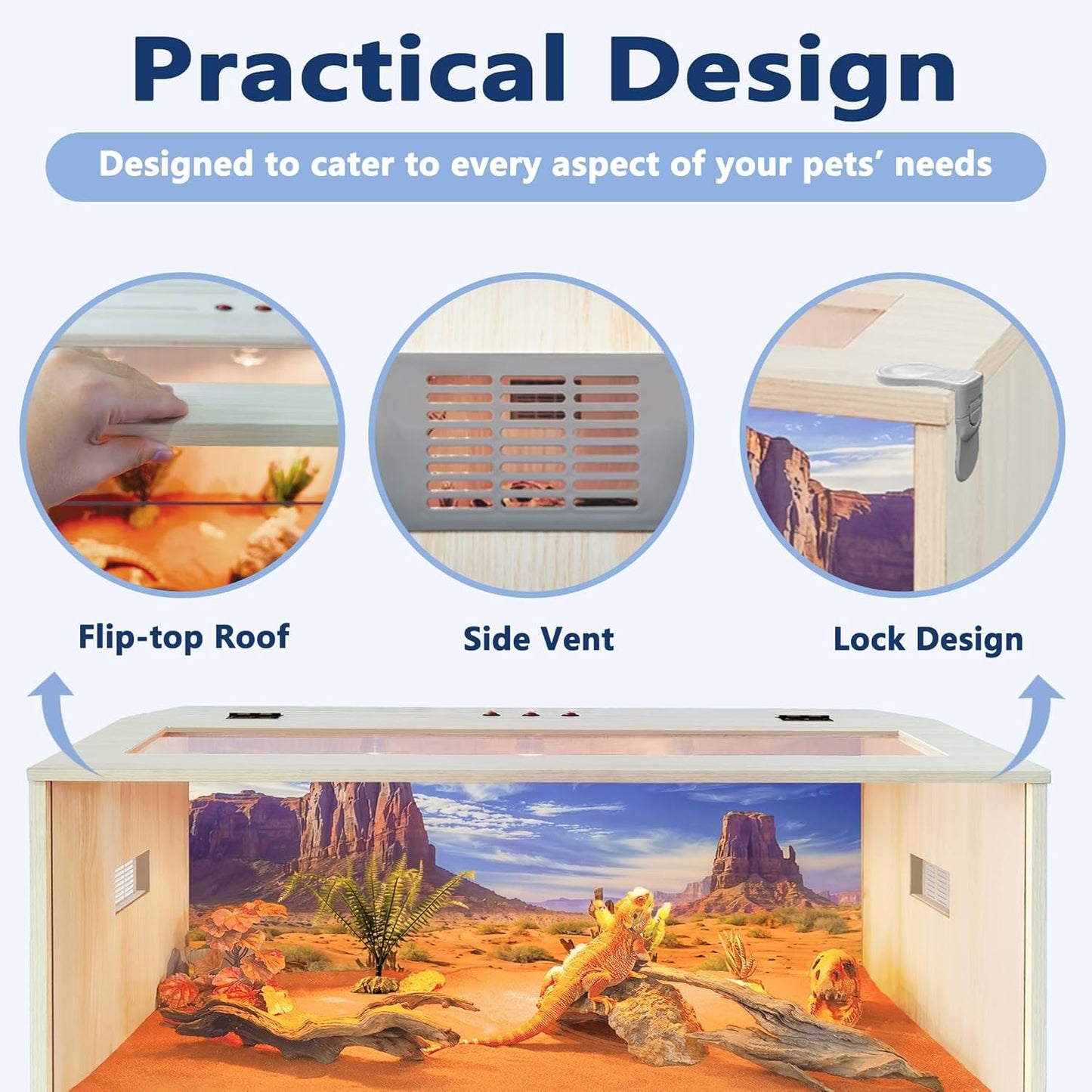 Prolee Reptile Terrarium, Lizard Tank Up to 68 Gallons, Bearded Dragon Tank with Roof Door, Snake Tank with Built-in Lamp Fixture and Switch (68 Gallon, 48" Long, Openable Wood Roof) - FurryFun