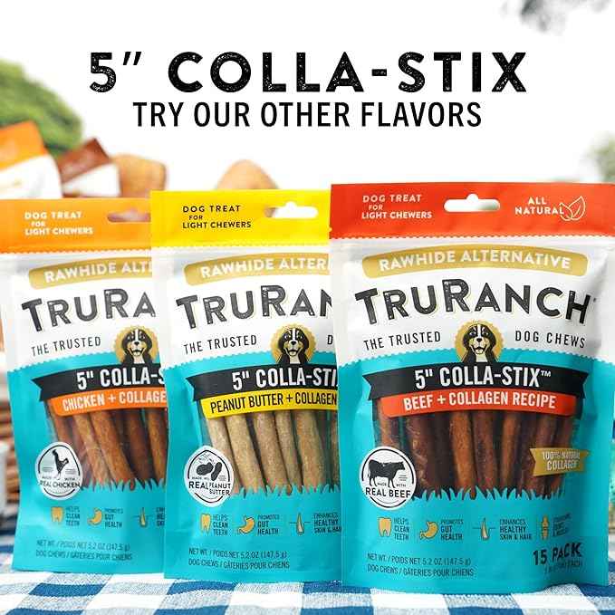 TRURANCH Collagen Sticks - 5" Collagen Sticks for Dogs - Long Lasting Healthy Joint Support Dog Treat - Rawhide Alternative - Skin & Coat Health - Made with Real Chicken, 1 Bag, 15 Count