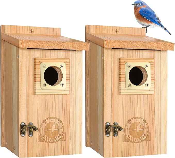 2 Pack Bird Houses for Outside Clearance with Copper Guard, Cedar Bird House Outdoor, Bluebird Finch Swallow Wren Chickadee Assembly Required