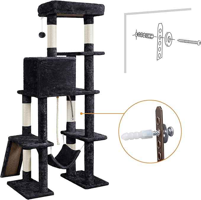 Yaheetech Cat Tree Cat Tower, 63in Multi-Level Pet Furniture for Indoor Kitten w/Sisal-Covered Scratching Posts & Condo, Activity Center for Kitty, Black