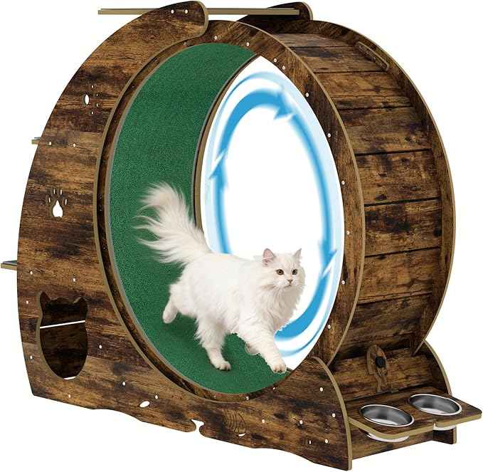 55" Multi-Cat Exercise Wheel with 3-Level Jumper & Scratching Pad - Silent TPE Spinner Activity Center with Rest Area to Prevent Boredom and Obesity in Indoor Cats