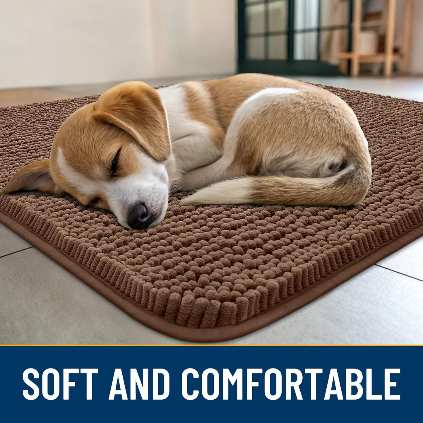 Smiry Dog Door Mat for Muddy Paws 36x24, Absorbs Moisture and Dirt Doormat, Non-Slip Washable Quick Dry Chenille Front Door Mat Indoor Entrance, Entryway Carpet for Inside Floor, Mocha