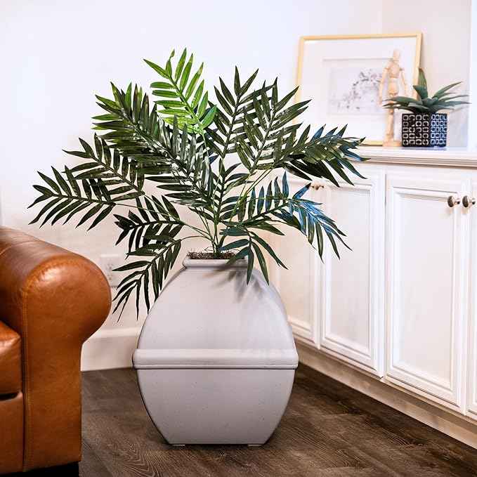 Good Pet Stuff Hidden Litter Box Planter, Decorative Cat Litter Enclosure with Carbon Filter, Artificial Plant, Easy Clean, Indoor Design, Courtyard Square Style, Base Kit, Stone Gray