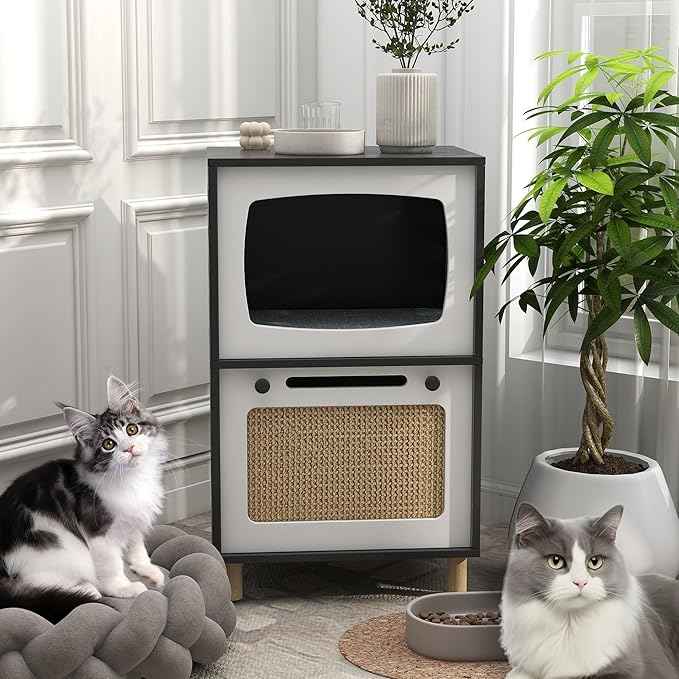 TaoHFE Cat Hideaway Modern Cats Furniture for Living Room Cat Houses for Indoor Cats with Scratching Pad & Soft Cushion, Cats Beds for Indoor TV Design end Table, Black
