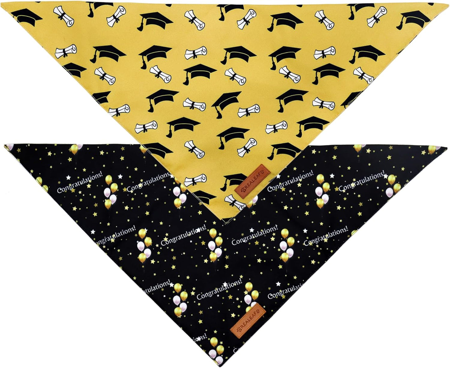 Realeaf Graduation Dog Bandanas 2 Pack, Reversible Pet Scarf for Boy and Girl, Premium Durable Fabric, Holiday Bandana for Small Medium Large and Extra Large Dogs (Graduation, Small)
