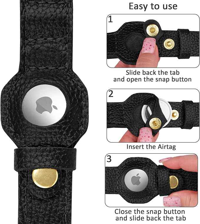 Leather Airtag Dog Collar - Soft Tracking Dog Collar with Apple AirTag Holder and Metal Buckle - Safety GPS Pet Collars for Small Medium Large Dogs Puppy Pink Red (Black, XS, 9"-12" Neck Fit)