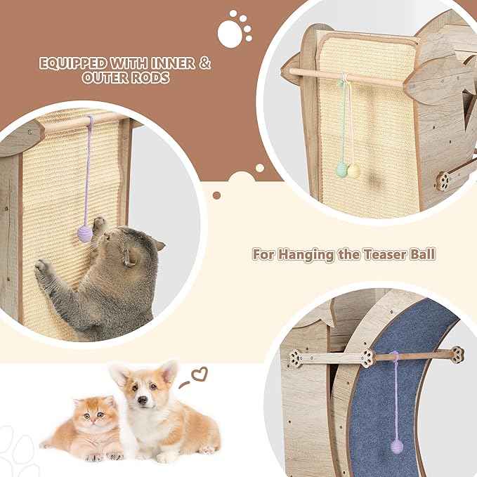 Cat Exercise Wheel, 43" Cat Running Wheels for Indoor Cats with with Locking Mechanism, Cats Treadmill Wheels with Scratching Board and Teaser Toy, Cat's Weight Loss and Health