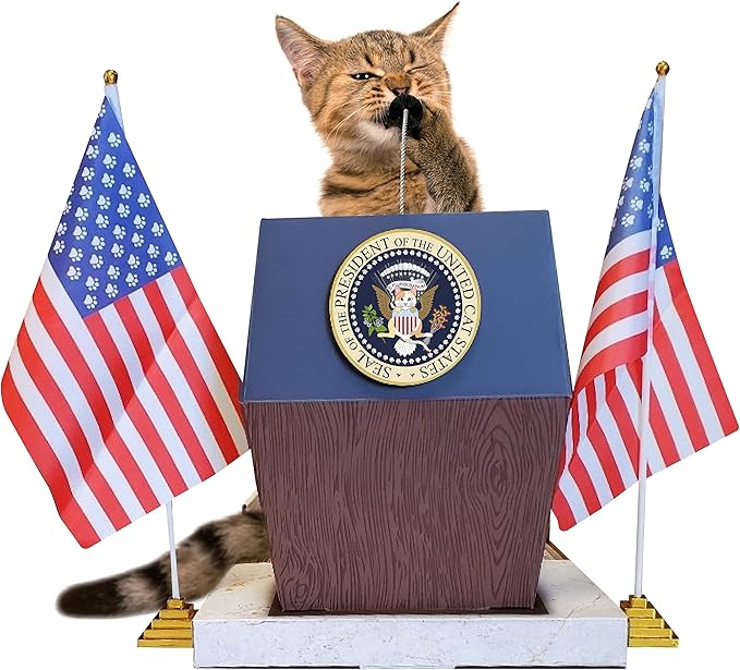 LA LA CAT Funny Presidential Podium Cat Scratcher/Sturdy Cardboard Cat Scratcher/Grooming Brush &Silvervine/for Indoor Cats/Childless Cat Lady's Purrfect Companion/2024 Election *Original Design*