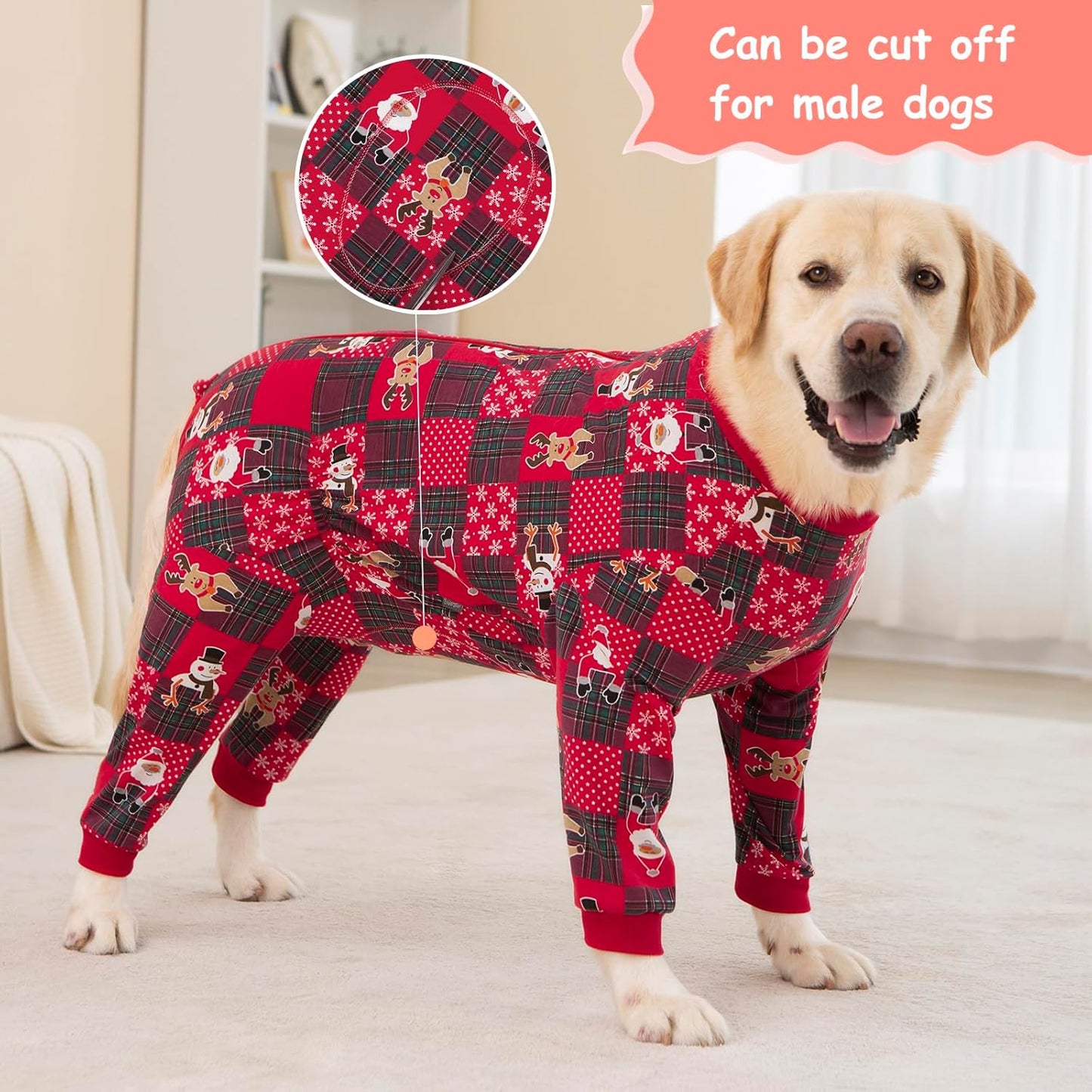 Yeapeeto Dog Onesie Surgery Recovery Suit for Large Medium Bodysuit Dogs Pajamas PJS Full Body for Shedding, Prevent Licking, Wound Protection, Cone Alternative… (Xmas Red, 3XL)