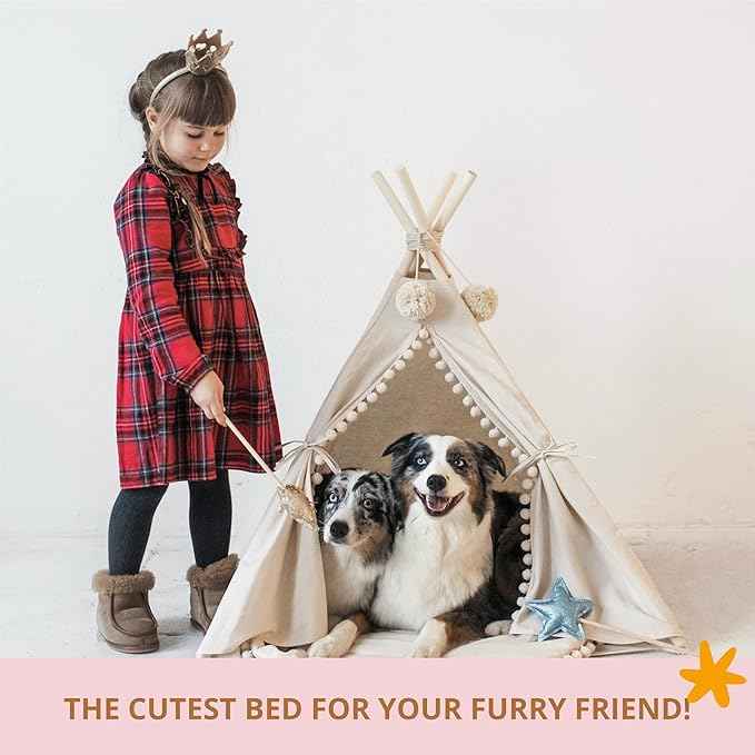 MINICAMP Pet Teepee Bed for Dogs and Cats – Cozy Indoor Dog Tent with Natural Cotton– Luxury Pet House & Hideaway Bed for Small to Large Dogs, Cats & Small Animals - Made in EU (Large)