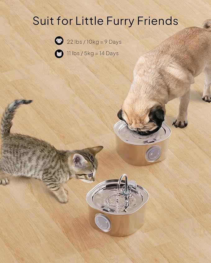 PEKTACO Cat Water Fountain Stainless Steel, 3.2L/108oz Cat Water Dispenser with Quiet Water Pump and Water-Level Window, Dishwasher Safe Pet Drinking Fountain for Cats Indoor with Replacement Filter